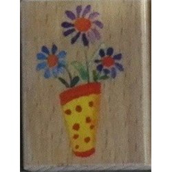 Wooden Rubber Stamp - Flower Vases - Yellow