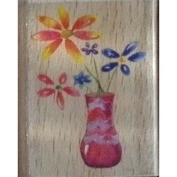 Wooden Rubber Stamp - Flower Vases - Red Stripe