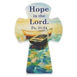 Christian Art Gifts - Wooden Cross Magnet - Hope in the Lord
