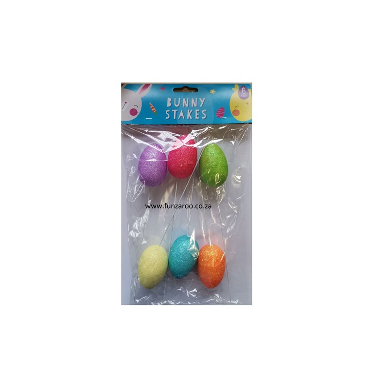 Easter Decor - Glitter Egg Stakes (6 piece, assorted colours)