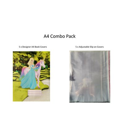 Marlin - A4 Unicorn Princess Book Covers + Plastic Slip On Covers (5 Pack)