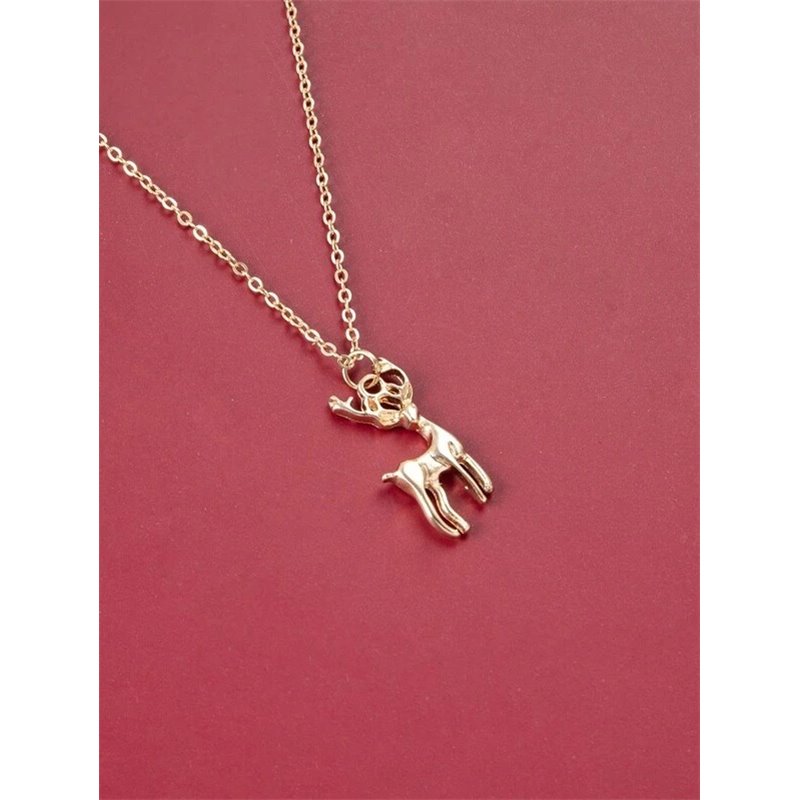 Christmas Novelty Necklace Gold Reindeer (Zinc Alloy)