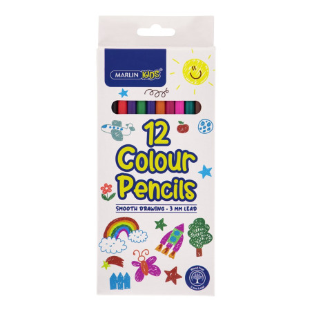 Marlin Kids - 12 Colour Pencils - Long, 3mm lead