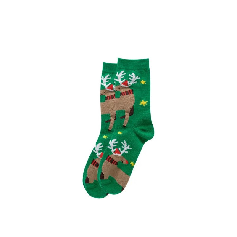 Jenam Christmas - Novelty Socks - Green Reindeer (Adult Size)