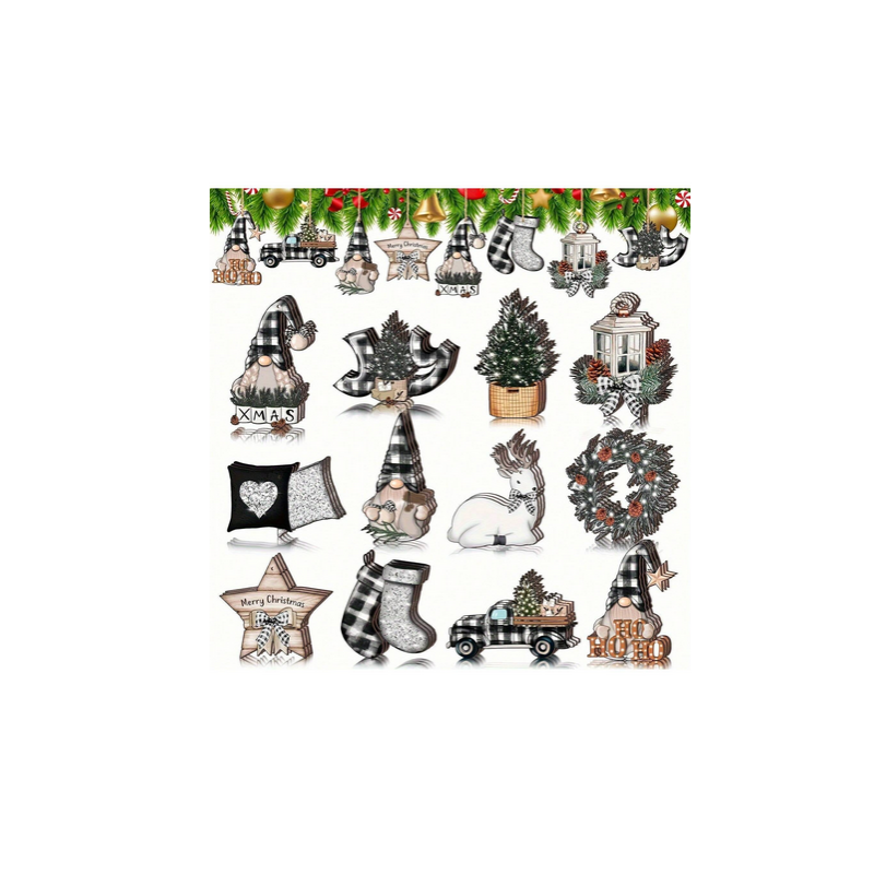 Farmhouse Plaid Tree Ornaments (12 piece)