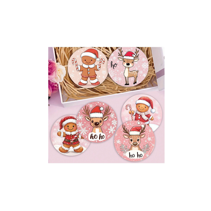 Festive Coasters - Pink Reindeer/Gingerbread Man (6 pieces)