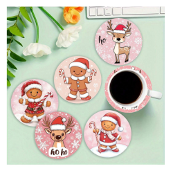 Festive Coasters - Pink Reindeer/Gingerbread Man (6 pieces)
