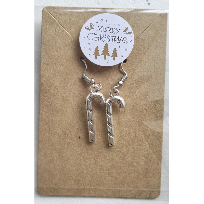 Festive Earrings - Silver Candy Canes (Metal)