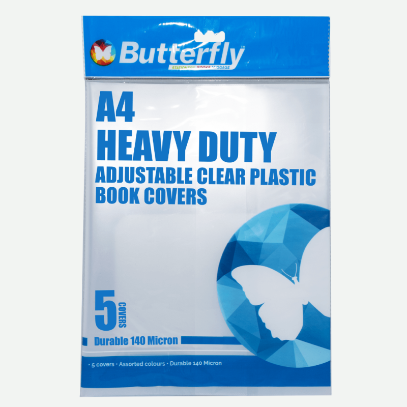 Butterfly A4 Adjustable Book Covers (5 pack, 140 micron)