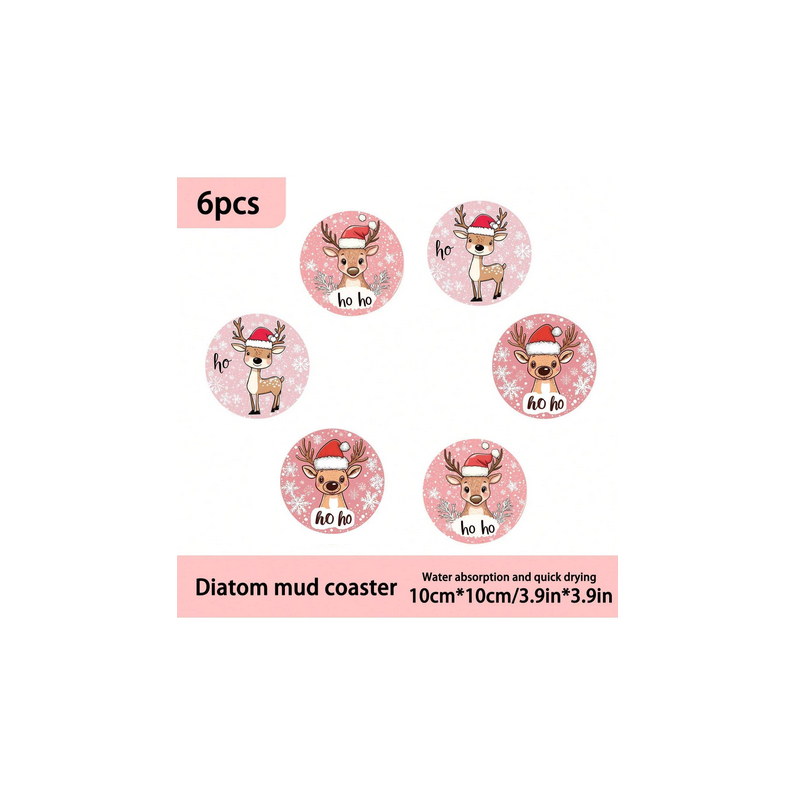 Festive Coasters - Pink Reindeer (6 pieces)