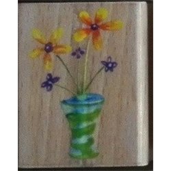 Wooden Rubber Stamp - Flower Vases - Green