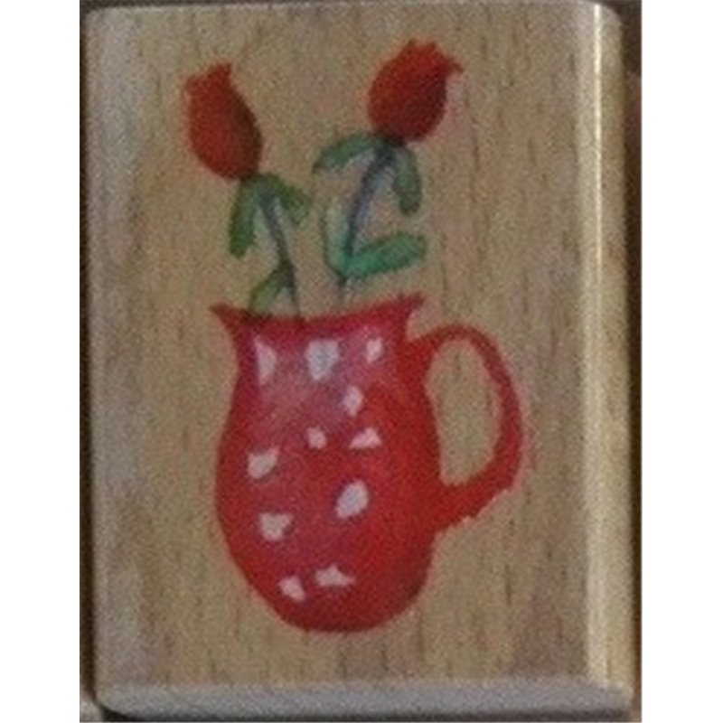 Wooden Rubber Stamp - Flower Vases - Red Jug