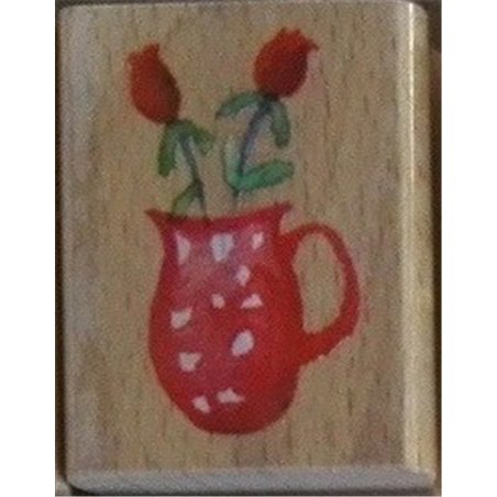 Wooden Rubber Stamp - Flower Vases - Red Jug
