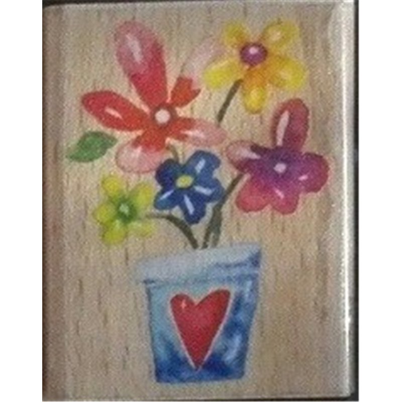 Wooden Rubber Stamp - Flower Vases - Blue Heart