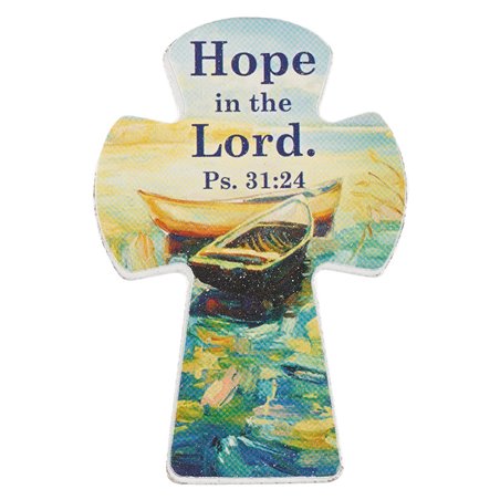 Christian Art Gifts - Wooden Cross Magnet - Hope in the Lord