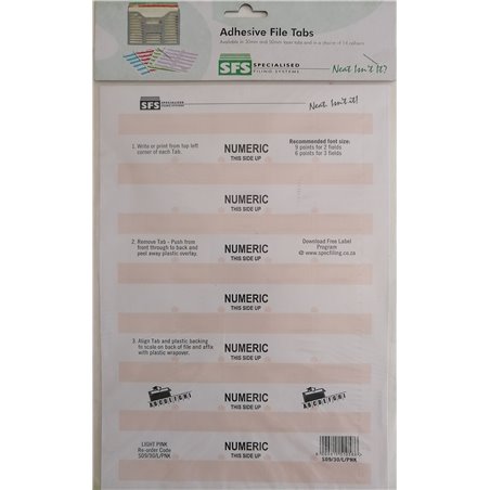 SFS Self-Adhesive Numberic Tab 30mm (200 pack, Light Pink)
